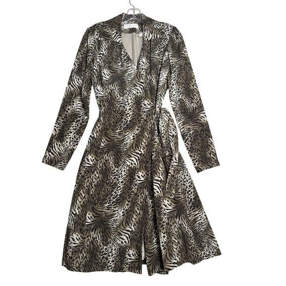 Vtg Dana Buchman 90s Y2K Women's 100% Silk Animal Print Wrap Dress Sz 4 Mob Wife - Picture 16 of 16